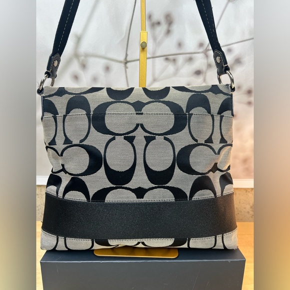 Coach  Signature Jacquard North South Crossbody or Shoulder Bag Black Canvas - Picture 2 of 16